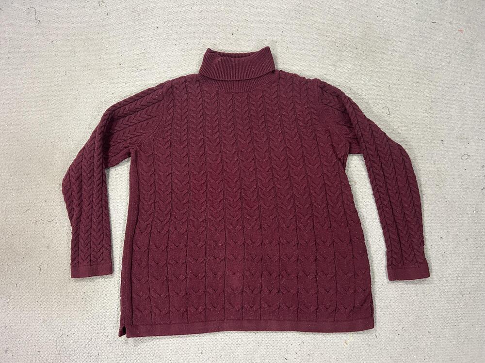 J Jill Sweater Womens Medium Burgundy Cable Knit Turtleneck Tunic Top Cozy